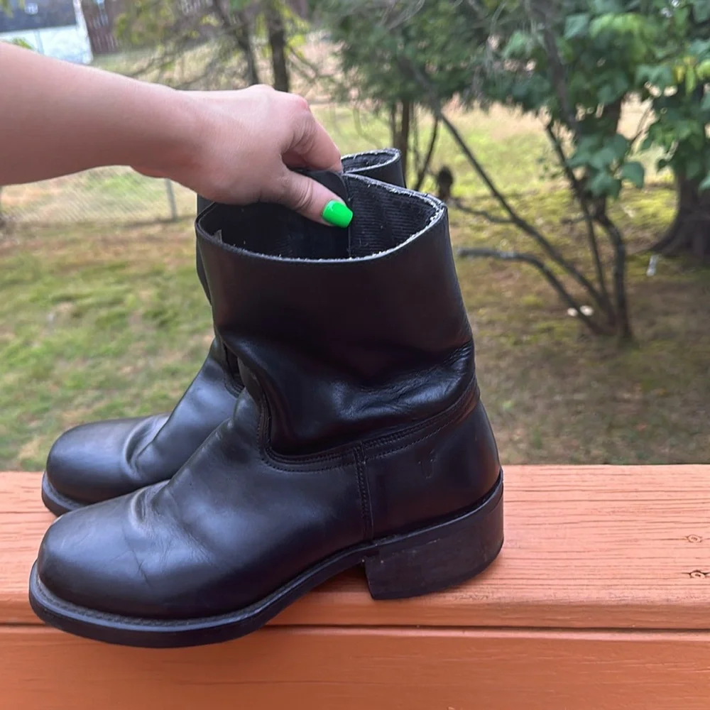 FRYE Campus Vntg.Short Ankle Boots Black Leather Square Toe Zipper Bootie Men’s